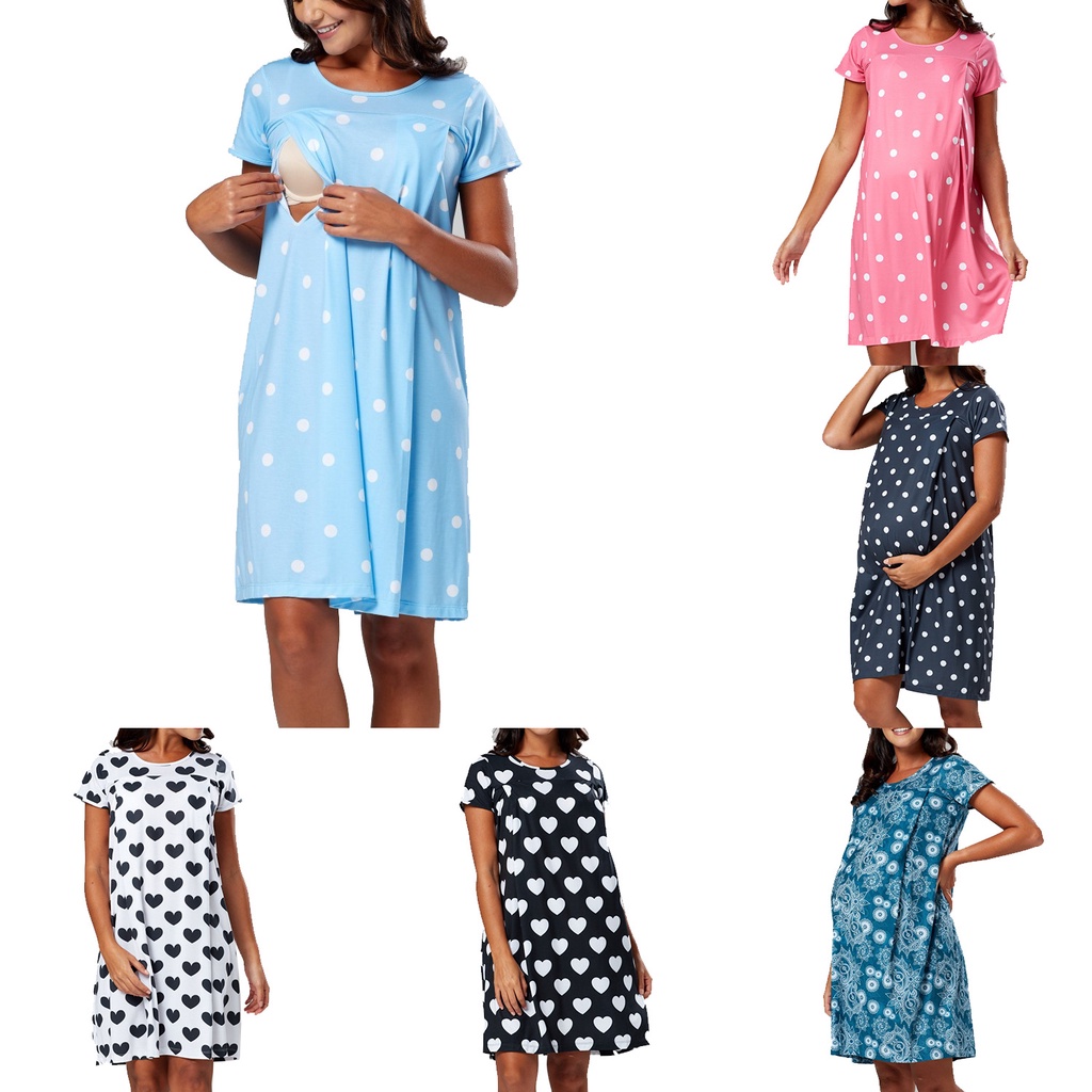 New Maternity Clothes Dress Breastfeeding Dresses Short Sleeve Nursing Dress Suitable for Childbirth