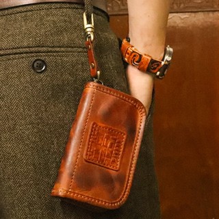 Handmade Key Holder Men&amp;#39;s Genuine Leather Large Capacity Waist Hanging Car Key Case Cardbag Large Size Household Key