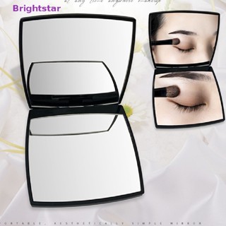 Brightstar ใหม่ กระจกแต่งหน้า แบบพับได้ สองด้าน สีดํา แบบพกพา แฟชั่นสําหรับผู้หญิง