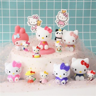 Kawaii ป้ายท็อปเปอร์ ลายการ์ตูน Hello Kitty สีรุ้ง สําหรับตกแต่งเค้ก ปาร์ตี้ ของขวัญ