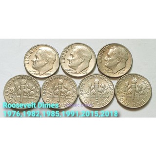 เหรียญ 1 Dimes 1976,1982,1985,1991,2015,2018 USA *(ชุด 7 เหรียญ)*