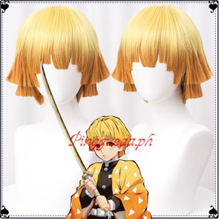 【Manmei】Anime Demon Slayer Agatsuma Zenitsu Cosplay Wig  Kimetsu no Yaiba Yellow Gradual Wig Heat Resistant Synthetic Hair