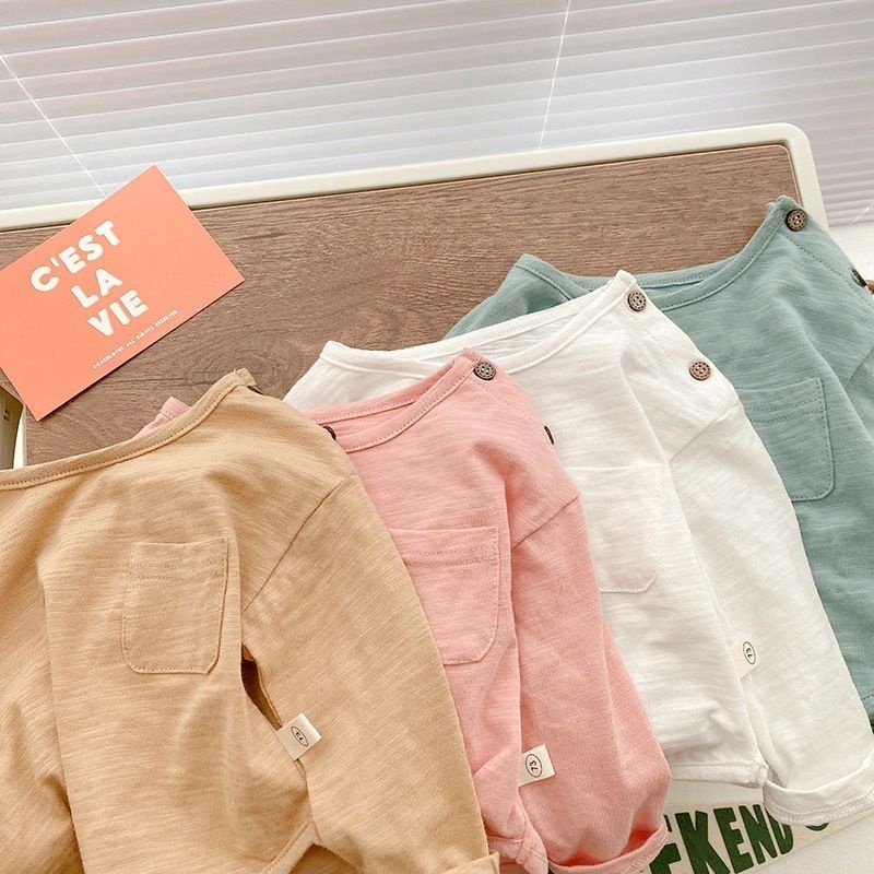 [Babycat] พร้อมส่ง ขายดี เสื้อยืดคอกลม แขนยาว ผ้าฝ้าย แบบบาง สไตล์เกาหลี ญี่ปุ่น แฟชั่นฤดูใบไม้ผลิ ฤดูใบไม้ร่วง สําหรับเด็กผู้ชาย เด็กผู้หญิง