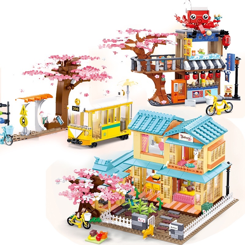 LEGO City Friends ดอกไม้ Sakura Tree House Garden Street ดูสถาปัตยกรรมปราสาท Building Blocks Shop Miniature ชุดของเล่น