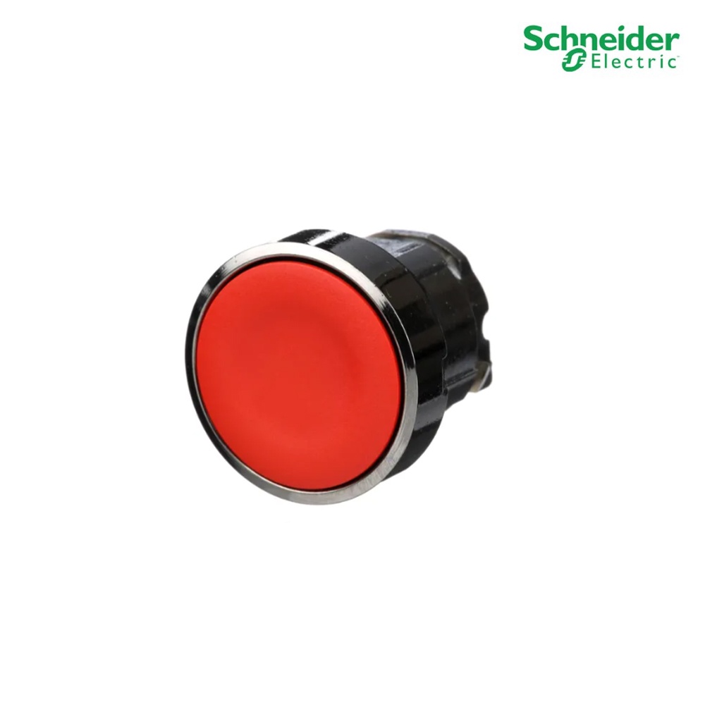 Schneider ZB4BA4 Push button head, metal,flush,red, Ø22,unmarked (ปุ่มกดหัวเรียบกดเด้งกลับ) l PlugOn