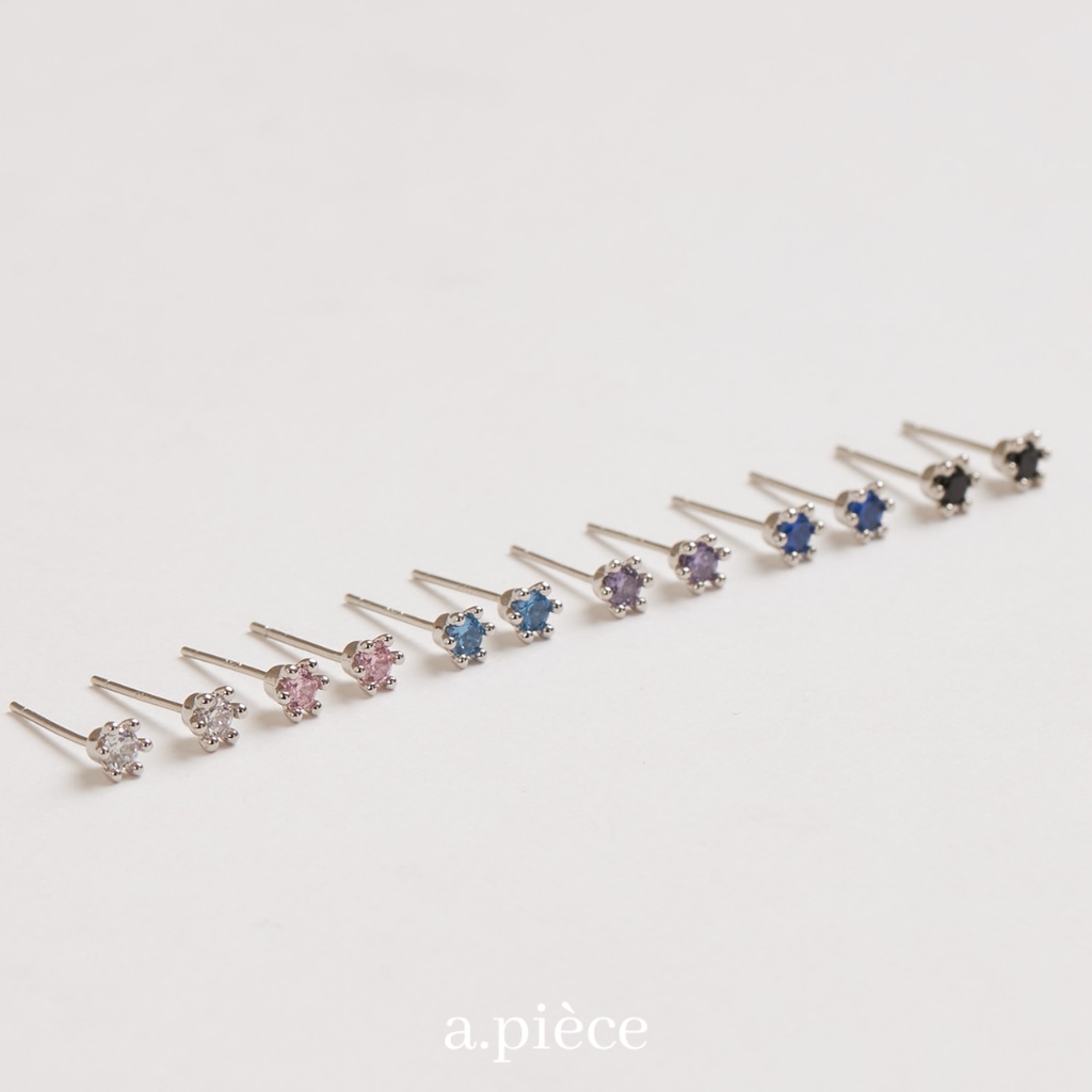 A.piece ต่างหูก้านเงินแท้ [silver 925 post] Crown cubic stud earrings