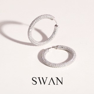 SWAN - Pave Hoop Earring Medium ต่างหูเงินแท้ ฝังเพชรคิวบิกเซอร์โคเนีย cubic zirconia