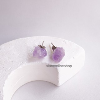 AMETHYST ต่างหูหินอเมทิสต์ รูปทรงธรรมชาติ หินแท้ by siamonlineshop