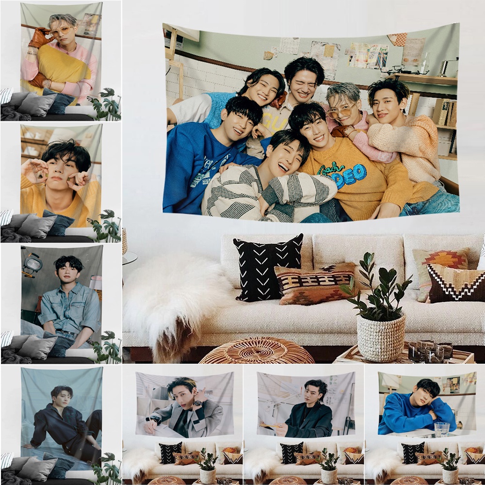 พรมโพลีเอสเตอร์ ลาย GOT7 Mark JAY B & Jackson & Jinyoung & Youngjae & BamBam & Yugyeom พร้อมคลิปหนีบ สําหรับแขวนตกแต่งผนังบ้าน ห้องนอน