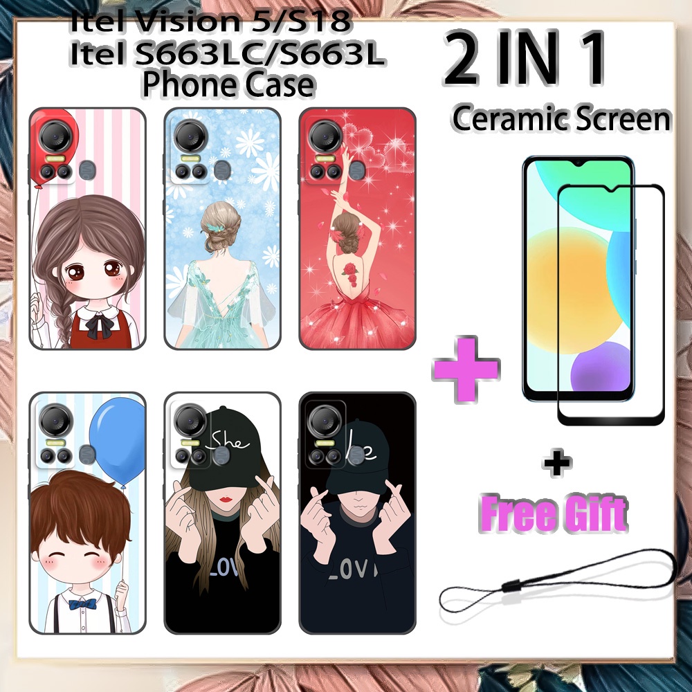 2 IN 1 Itel Vision 5 S18 S663LC S663L เคสโทรศัพท์กระจกนิรภัยเซรามิคป้องกันหน้าจอโค้งฟิล์มนิรภัยโรแมน
