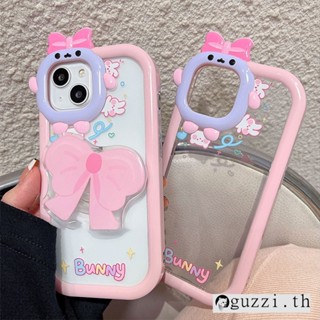 เคสโทรศัพท์มือถือ TPU นิ่ม แบบใส กันกระแทก ปิดด้านหลัง ประดับโบว์ กันน้ํา พร้อมขาตั้ง สําหรับ เคสไอโฟน 14 13 12 11 Pro XS XR 8 7 Plus