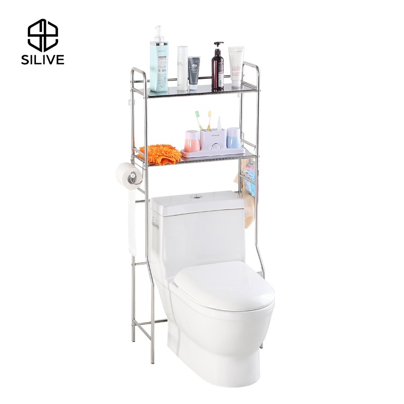 Silive Shop ชั้นวางคร่อมชักโครก สแตนเลส ชั้นวางอเนกประสงค์ ประหยัดพื้นที่ #B-D301