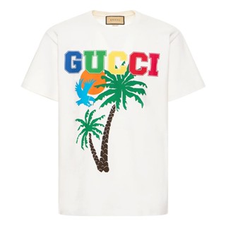 Guccl 22SS เสื้อยืดคอกลม แขนสั้น พิมพ์ลายต้นปาล์ม สําหรับผู้ชาย 548334Xj