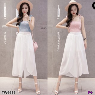 CS6616  Set เสื้อสายเดี่ยวผูกไหล่ + กางเกงขาผ่า  Set: Off-the-shoulder top + slit pants