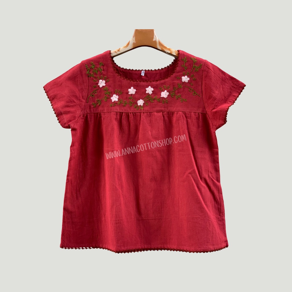 เสื้อผ้าฝ้ายผู้หญิง สวมใส่ง่ายสบายๆ งานปักมือน่ารัก งานถักโครเชต์ คอยูแขนสั้นใส่ทำสวน ปลูกดอกปลูกต้นไม้เข้าครัว รูปที่ 8