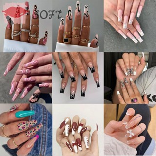 SOFTNESS 24pcs/Box Press On Nails Wearable Artificial Fake Nails Coffin False Nails Detachable Manicure Tool French Ballerina Full Cover Nail Tips