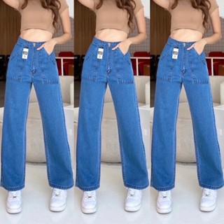 TwiceJeans กางเกงยีนส์ ทรงกระบอก กระเป๋าวินเทจ ยีนส์ผู้หญิง ผ้ายีนส์ไม่ยืด สียีนส์อ่อน