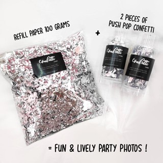 กระดาษโปรย พร้อมตัวยิง Combo Set Confetti Popper + Refill Paper (100 กรัม) - Silver