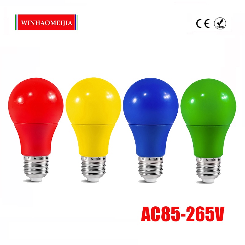 หลอดไฟ LED E27 AC85-265V 5W 7W 9W สีแดง สีฟ้า สีเขียว สีเหลือง สีชมพู สําหรับบาร์ KTV ปาร์ตี้