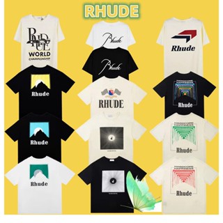 【ใหม่】ฤดูร้อน Hip Hop Casual Top Tee ผ้าฝ้าย 100% RHUDE T เสื้อผู้ชายผู้หญิงคุณภาพสูง Street แฟชั่นการพิมพ์กระบวนการ T-s