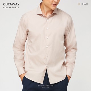 TWENTYSECOND เสื้อเชิ้ตแขนยาว ปกป้าน ผ้าคอตต้อน รุ่น Cutaway New collar shirt - สีกากี / Khaki