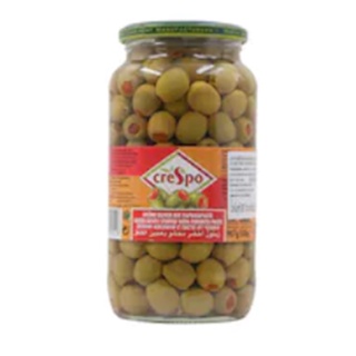 Grespo Green Olives with Red Chili 907g.เกรสโปมะกอกเขียวไส้พริกแดง 907กรัม อาหาร วัตถุดิบ ผักกระป๋อง