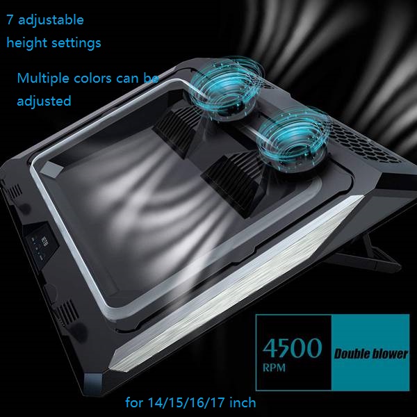 Double Blower Laptop Cooling Pad For 17 Inch Gaming Laptop, Cooler Pad With Dust Filter And Colorful Lights-US Plugl #8