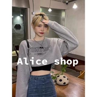 Alice  เสื้อครอป เสื้อสเวตเตอร์คอกลมแขนยาว ย้อนยุคอเมริกัน 2022 ใหม่  Chic สวยงาม สบาย สไตล์เกาหลี AS2211181 36Z230909