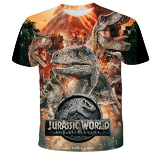 เสื้อยืด พิมพ์ลายไดโนเสาร์ Jurassic World 3 มิติ แฟชั่น สําหรับเด็กผู้ชาย