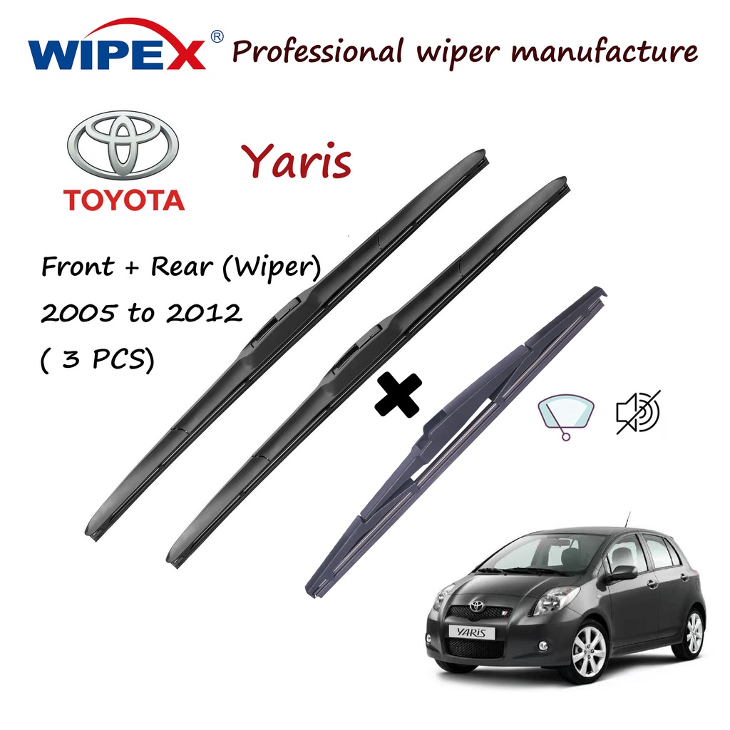 (Wipexคุณภาพ) Toyota Yaris 14+24+12 ใบปัดน้ําฝนด้านหน้า/ด้านหลังสําหรับ 2005 ถึง 2012 YARIZ 3 ชิ้นชุดที่ปัดน้ําฝนกระจกรถยนต์โดย wipex