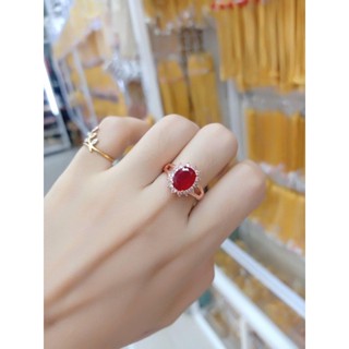 แหวนนากเพชรล้อมพลอยสีชมพู แหวนเศษนาคแท้