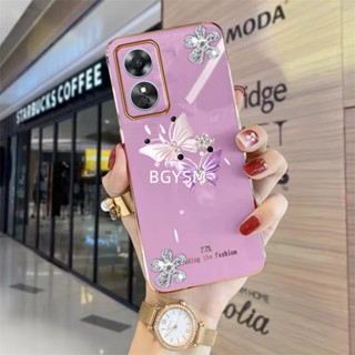 พร้อมส่ง เคสโทรศัพท์มือถือ แบบนิ่ม ลายผีเสื้อ ประดับเพชร สําหรับ OPPO A38 4G 2023 A384G