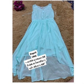 💥Sales💥สวยจริงๆ Green Esprit Dressเดรสขีฟอง Like new sike Uk 6 สีหวานปลายกระโปรงยาวไม่เท่ากัน