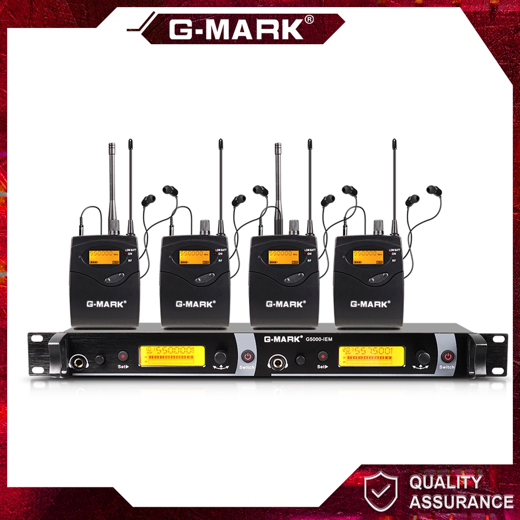 G-MARK G5000 IEM UHF ไร้สาย In Ear Monitor ระบบ 2 ช่องเครื่องส่งสัญญาณ 4 Bodypacks Receiver Professi