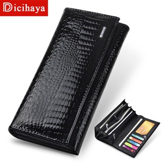 DICIHAYA Genuine Leather Women&amp;#39;s Wallets Leather Long Ladies Double Zipper Wallet Clutch Bag Design Purse Crocodile