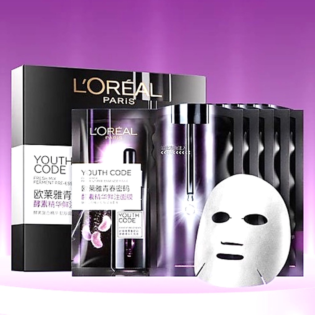 L’Oreal Paris YOUTH CODE Fresh Mix Ferment Pre-Essence Mask (5 Sheets) แผ่นมาส์คบำรุงผิวหน้าสูตรพรีเ