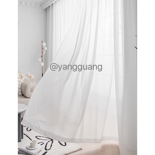 ผ้าม่านจีบจีน ใส่ตะขอ  สีพื้น สีขาว ผ้าโปร่งใส กรองแสง บังตา ประตู หน้าต่าง สำเร็จรูป พร้อมส่ง - รูปที่ 5