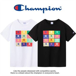 Champion เสื้อยืดคอกลม แขนสั้น ผ้าฝ้าย พิมพ์ลายตัวอักษร ทรงหลวม สําหรับผู้ชาย และผู้หญิง