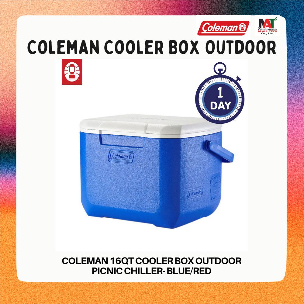 Coleman 16QT Cooler Box Outdoor Picnic Chiller- สีน้ำเงิน/สีแดง