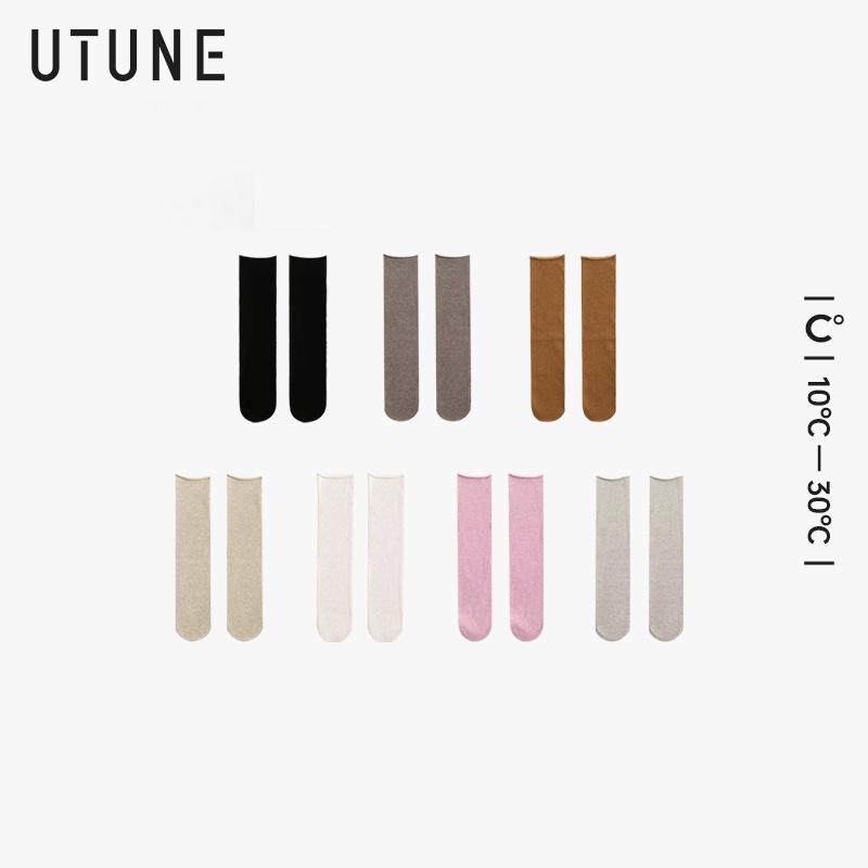 UTUNE ถุงเท้าผ้าฝ้าย สีพื้น เรียบง่าย สไตล์ญี่ปุ่น เหมาะกับฤดูใบไม้ผลิ ฤดูใบไม้ร่วง สําหรับผู้หญิง ไซซ์ 35-41