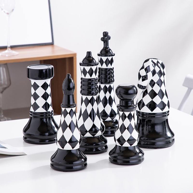 Chess Ornaments Ceramic Chess Pieces Board Games Accessories International Chess Home Decor Simple Chessmen Ornamentsl