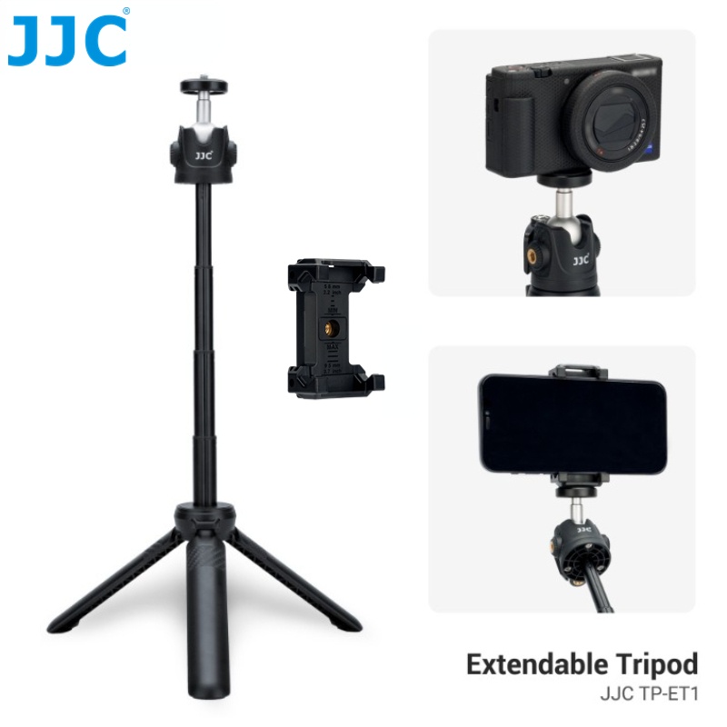 JJC ขาตั้งกล้องขนาดเล็กแบบขยายได้ไม้เซลฟี่บลูทู ธ พร้อมสกรู 1/4"-20 และที่หนีบโทรศัพท์แบบสปริงสำหรับโทรศัพท์มือถือเซลฟี่ / บล็อก / สตรีมมิงแบบสด / การสร้างภาพยนตร์โทรศัพท์มือถือ