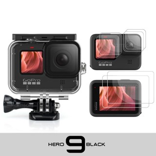 เคสกระจกนิรภัย กันน้ํา สีดํา อุปกรณ์เสริม สําหรับ Gopro Hero 9 Go Pro 9