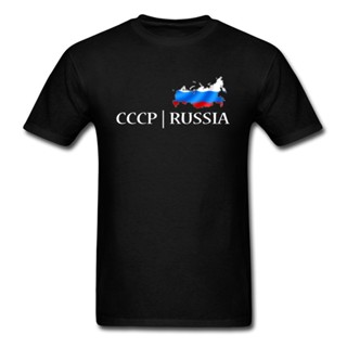 【Plus Size】เสื้อยืดลําลอง แขนสั้น คอกลม พิมพ์ลายธงชาติรัสเซีย CCCP พลัสไซซ์ สีดํา แฟชั่นสําหรับผู้ชาย USSR