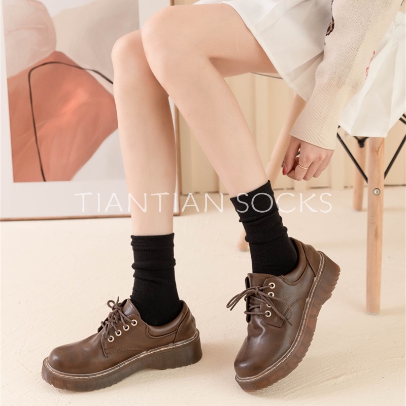 TIAN TIAN T251 ถุงเท้า ผ้าฝ้ายแท้ ทรงหลวม สีขาว เข้ากับทุกการแต่งกาย แฟชั่นฤดูใบไม้ร่วง และฤดูหนาว สําหรับผู้หญิง