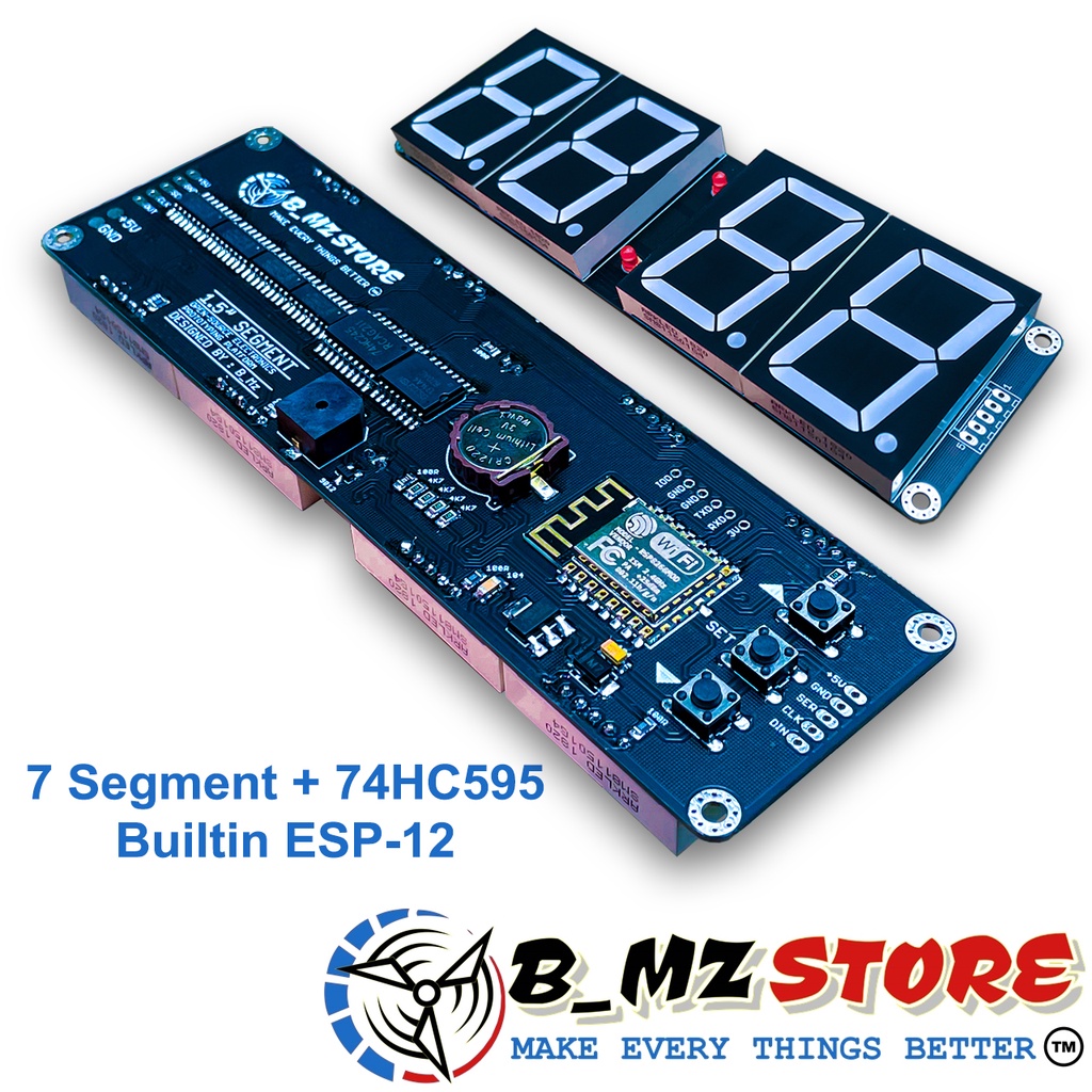 ไดร์เวอร์ 7 ส่วน 1.5 นิ้ว 74HC595 ESP-12 ในตัว + RTC DS3231-SN