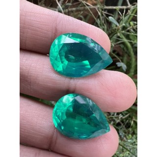 synthetic Lab Doublet Green Emerald pear 17x21 -52cts(2pcs)