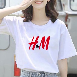 เสื้อยืดแขนสั้น พิมพ์ลายโลโก้ H &amp; M ขนาดใหญ่ สําหรับผู้หญิง