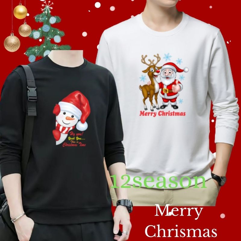 Hitam PUTIH MERAH ล่าสุดผู้ใหญ่คริสต์มาสเสื้อยืด Distro Men & 39; s เสื้อกันหนาวครอบครัวคริสต์มาสเครื่องแบบสีขาวสีดําสีแดงล่าสุด Merry Christmas เสื้อยืดแขนยาว