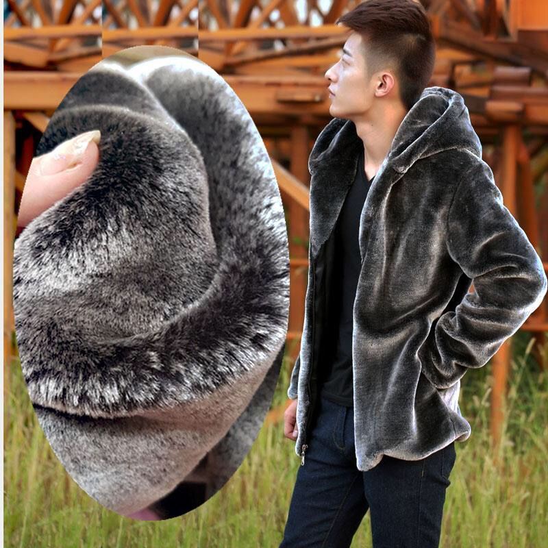 BFashion Winter Mens Faux Fur Mink Fur Coat Short Gray Hooded Coat Warm Overcoat Men Fluffy Plush Coat Male Plus Size Xx #1